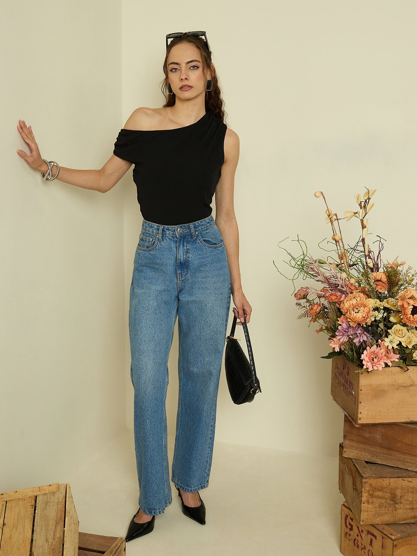 One Shoulder Hyper Texture Top