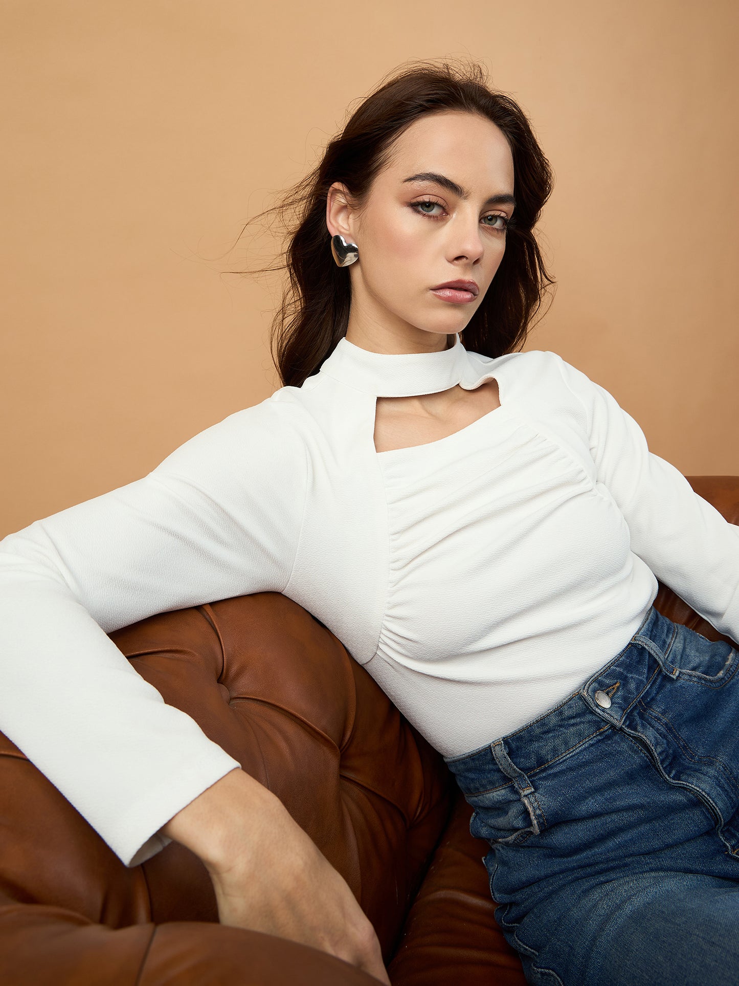 Ruching Band Neck Top