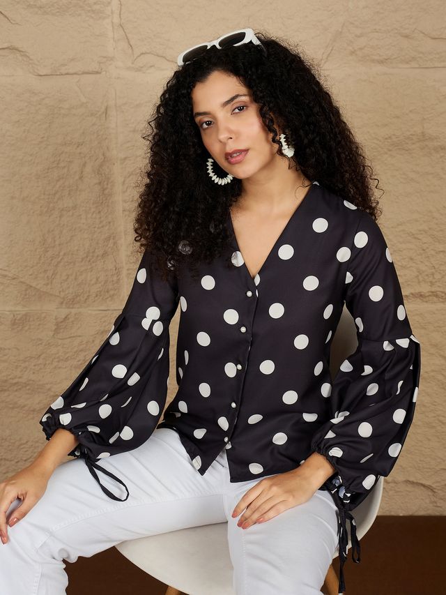 Polka Dot Printed Bishop Sleeves Top
