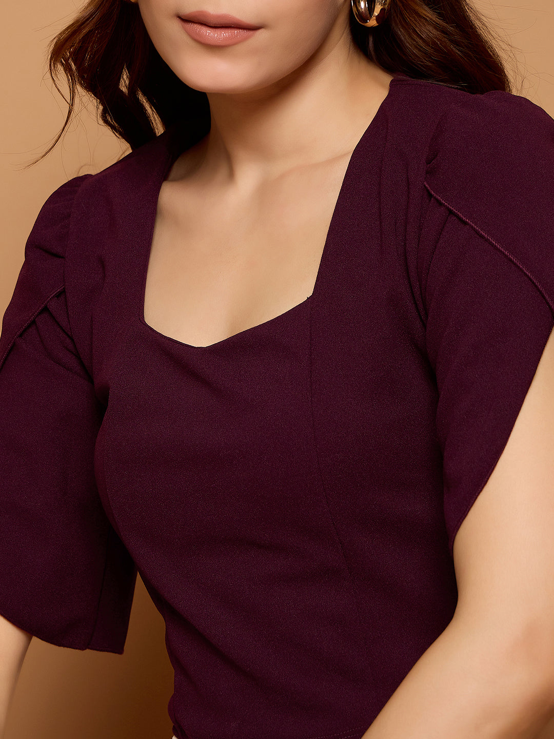 Tulip Sleeves Solid Crop Top