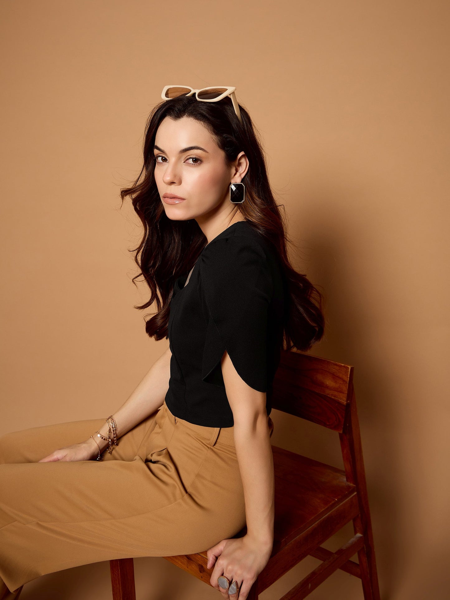 Tulip Sleeves Solid Crop Top