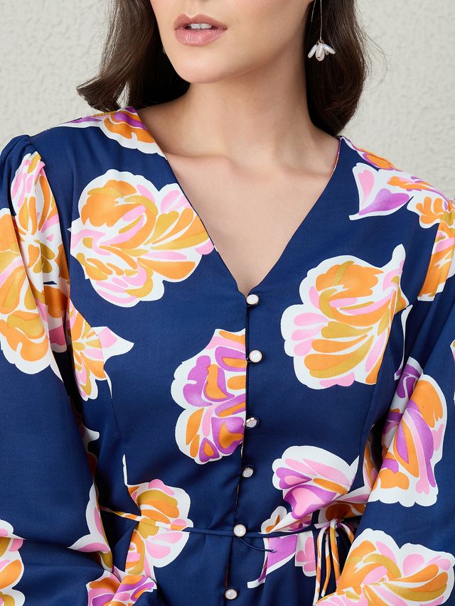 V-NECK A-LINE MIDI DRESS