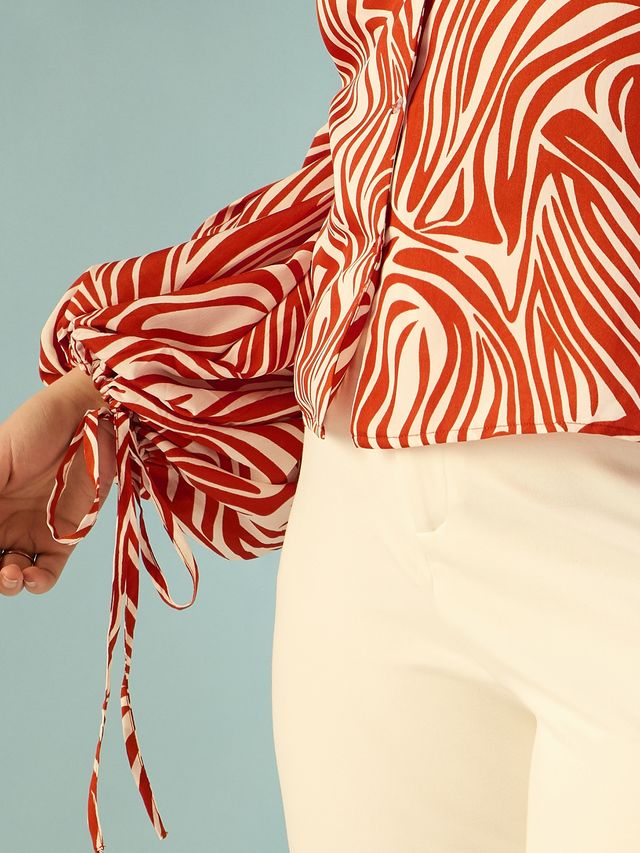 Print Puff Sleeve Crepe Top