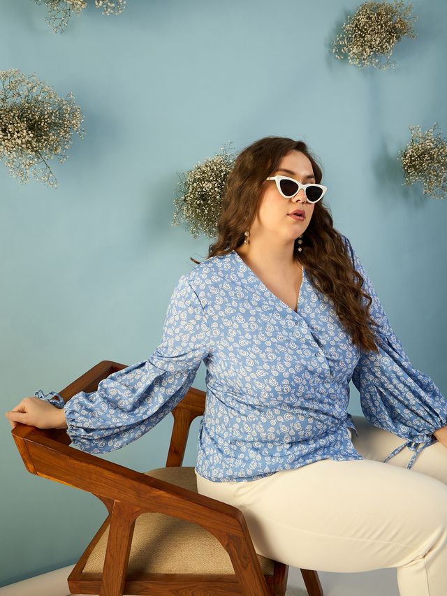 Print Puff Sleeve Crepe Top