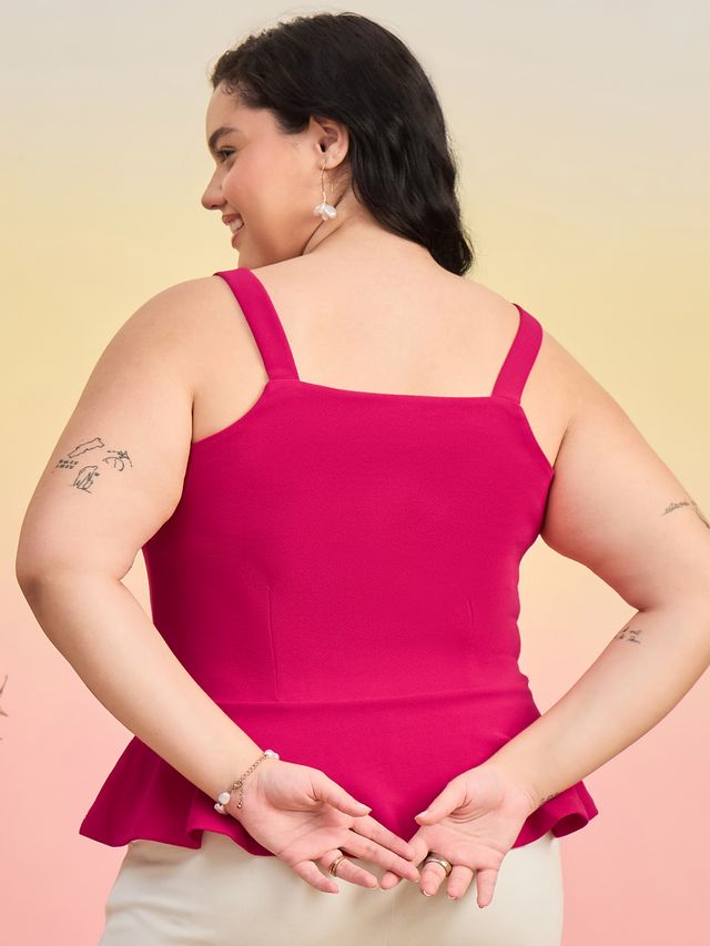 Women Solid Sleeveless Peplum Top