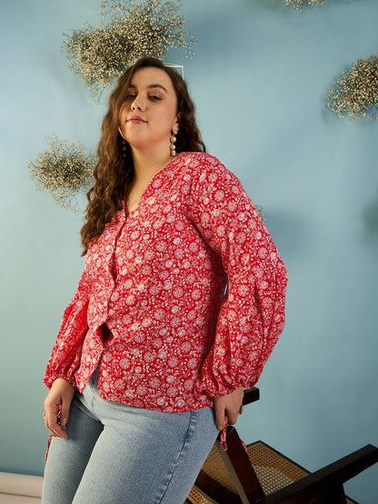 Floral Print Crepe Shirt Style Top