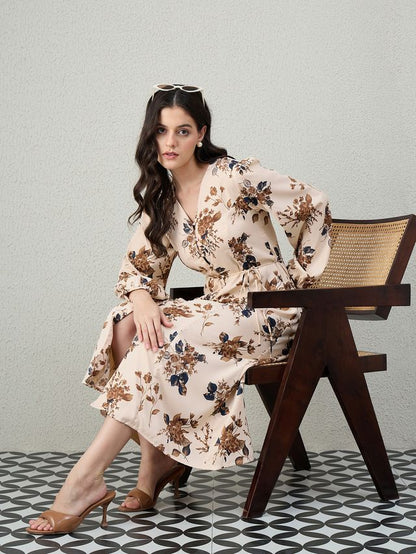 V-NECK A-LINE MIDI DRESS