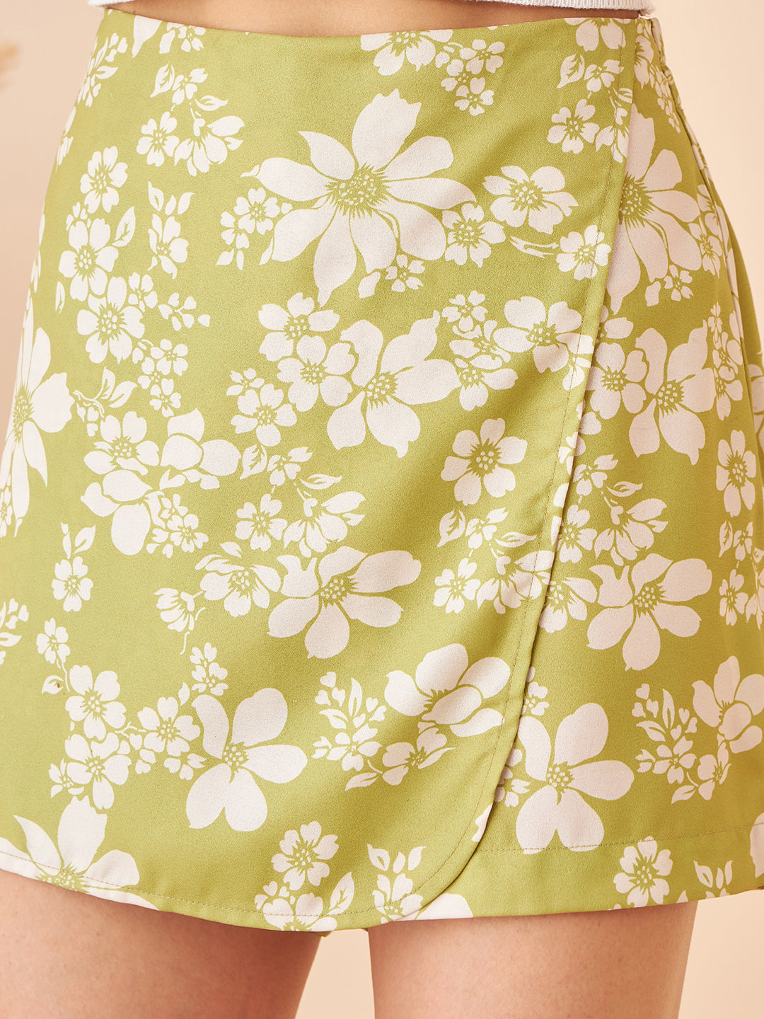 KIBO Women's Lime-Green Floral Wrap Around Shorts