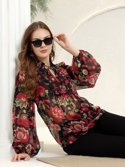 BOHO SEMI SHEER BLOUSE TOP