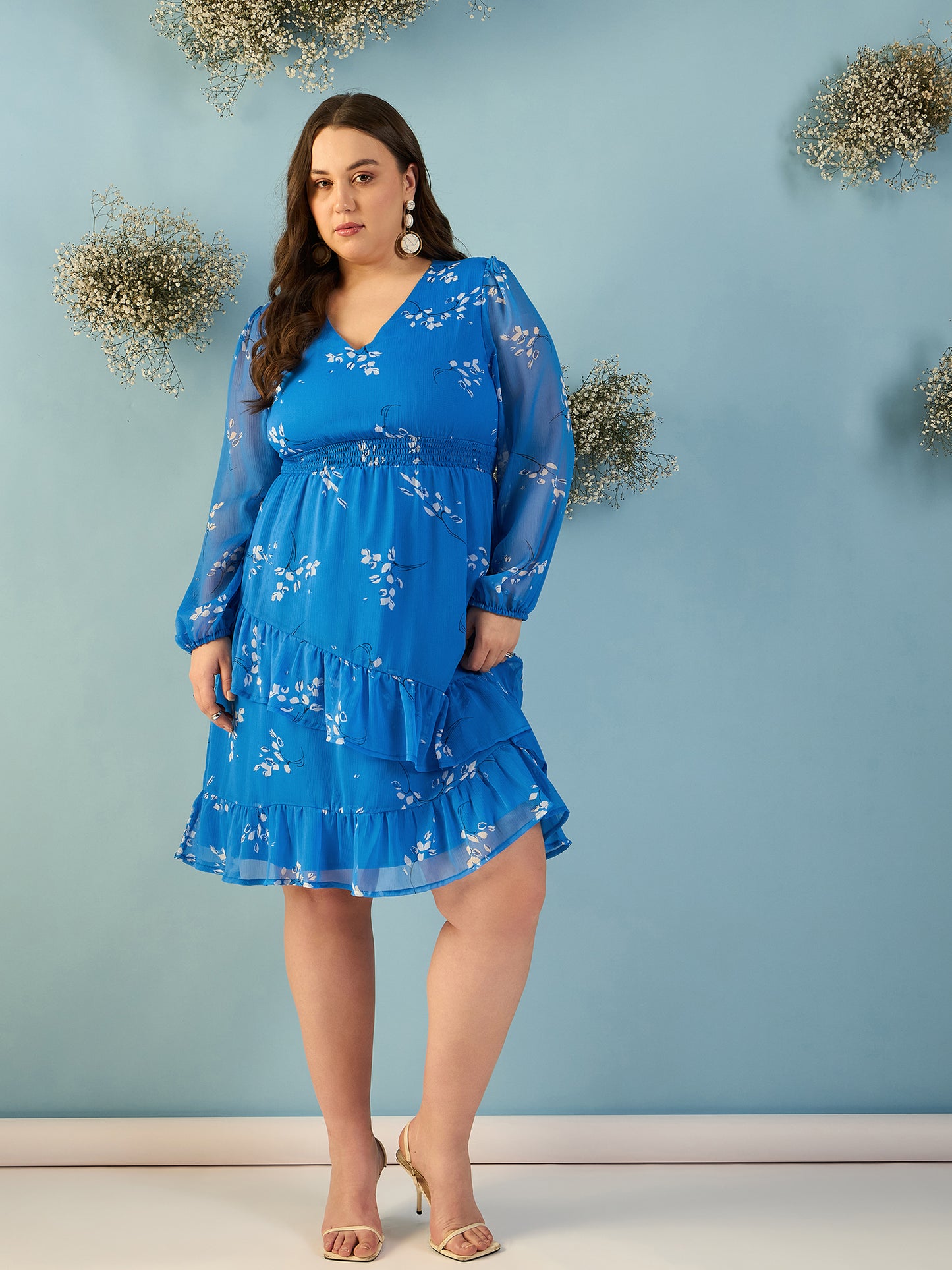 Bishop Sleeve Ruffles Dress