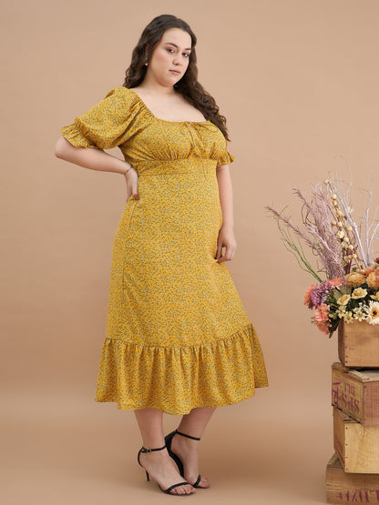 Puff Sleeves Midi Dress