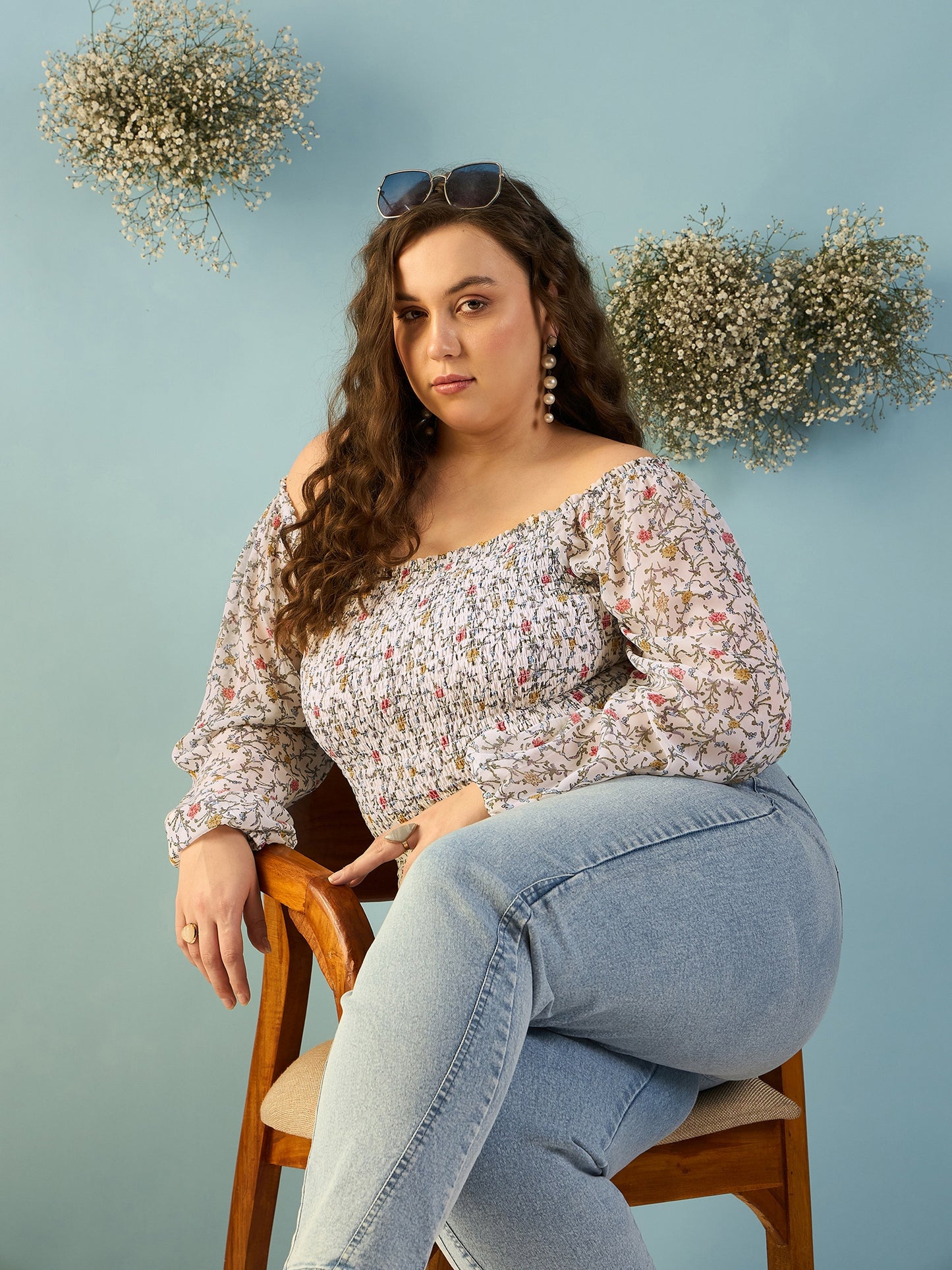 Bishop Sleeve Smocked  Bardot Top