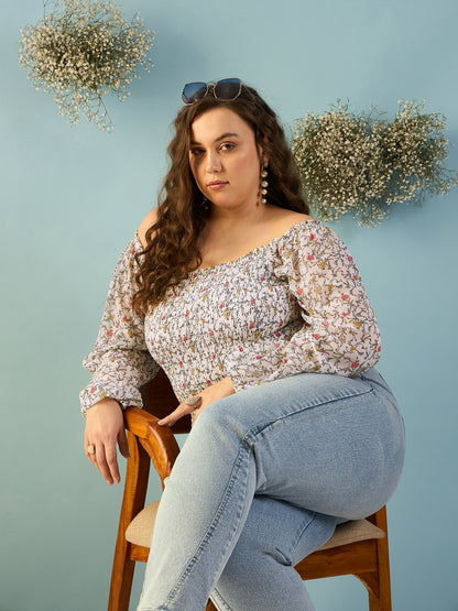 Bishop Sleeve Smocked  Bardot Top