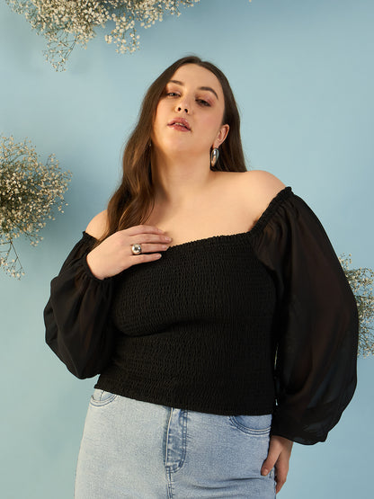 Bishop Sleeve Smocked  Bardot Top