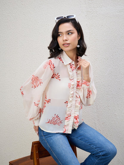 FLORAL PRINT FRILL SHIRT