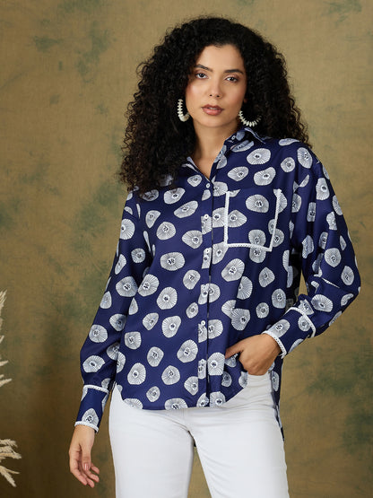 LACE TRIM INDIGO SHIRT