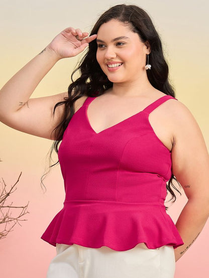 Women Solid Sleeveless Peplum Top