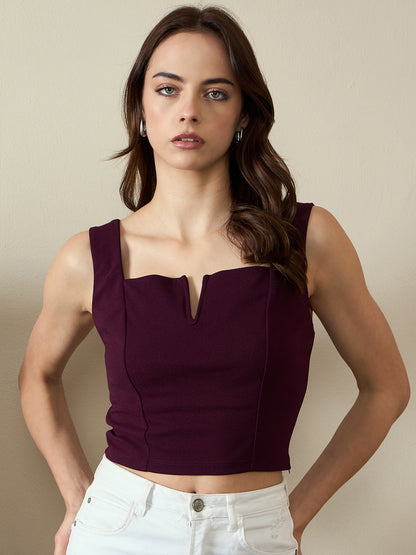 V-cut Solid  Tank Top