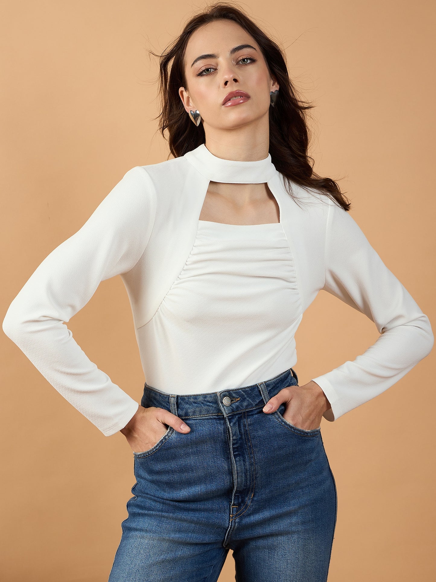 Ruching Band Neck Top