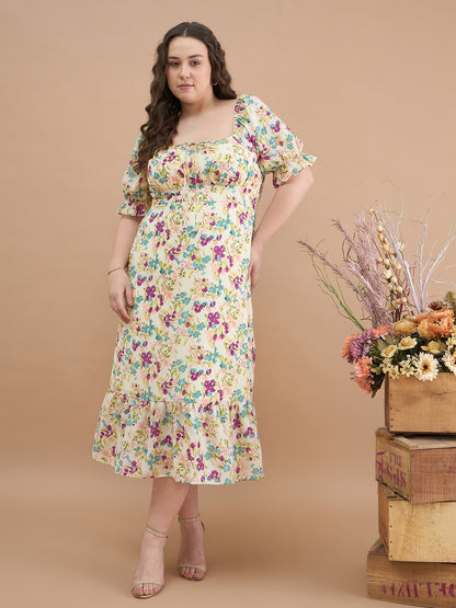 puff sleeves midi dress