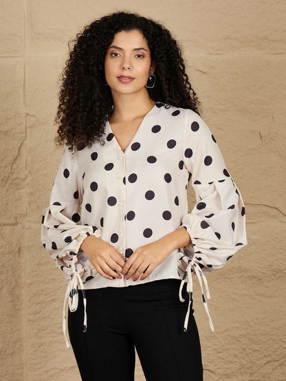 Polka Dot Print Bishop Sleeves Top