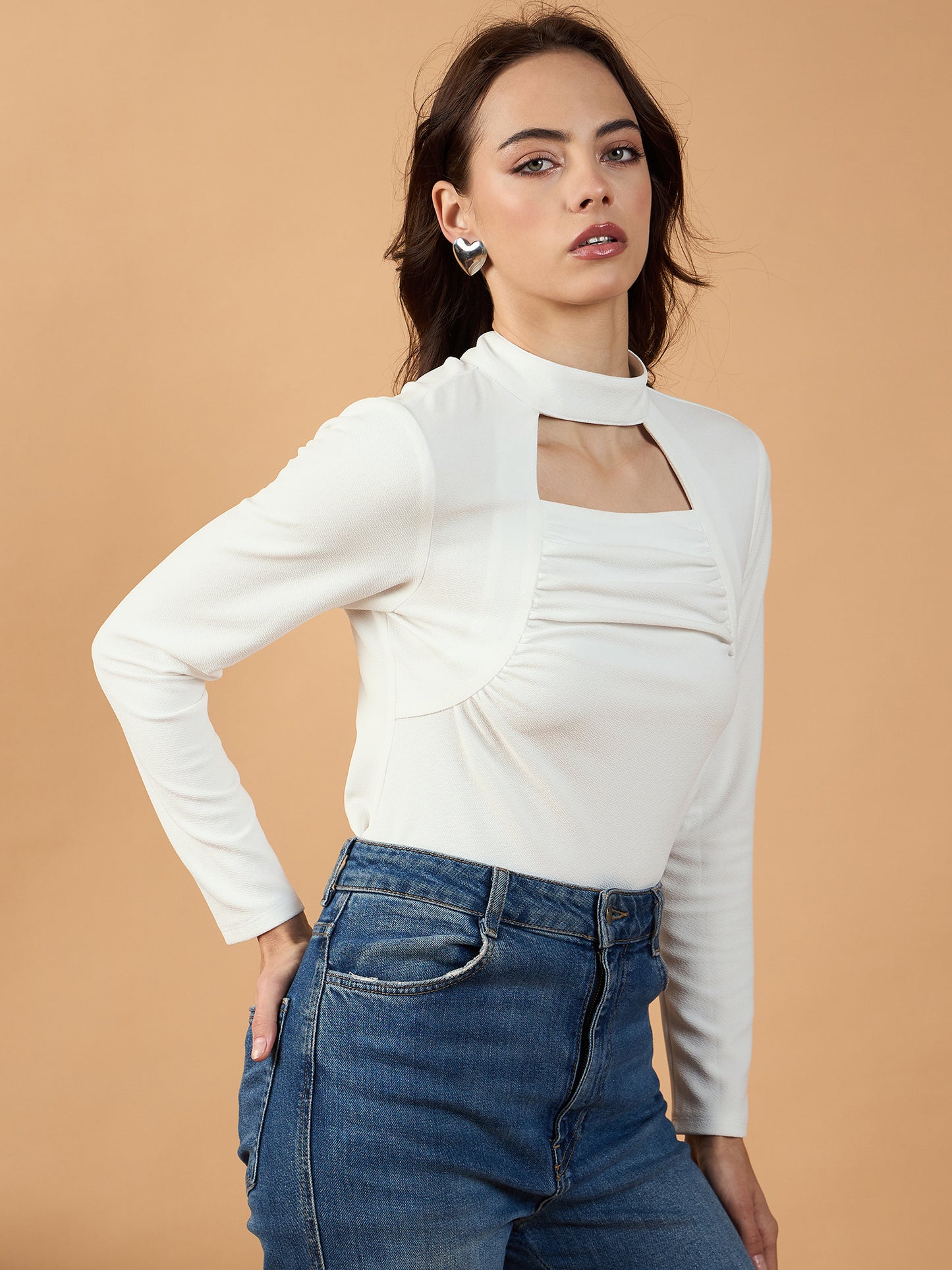Ruching Band Neck Top