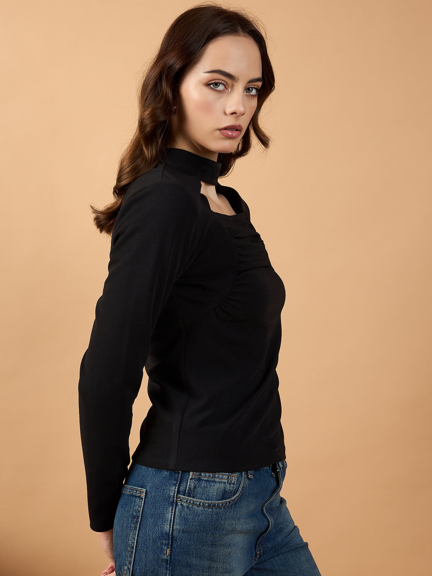 Ruching Band Neck Top