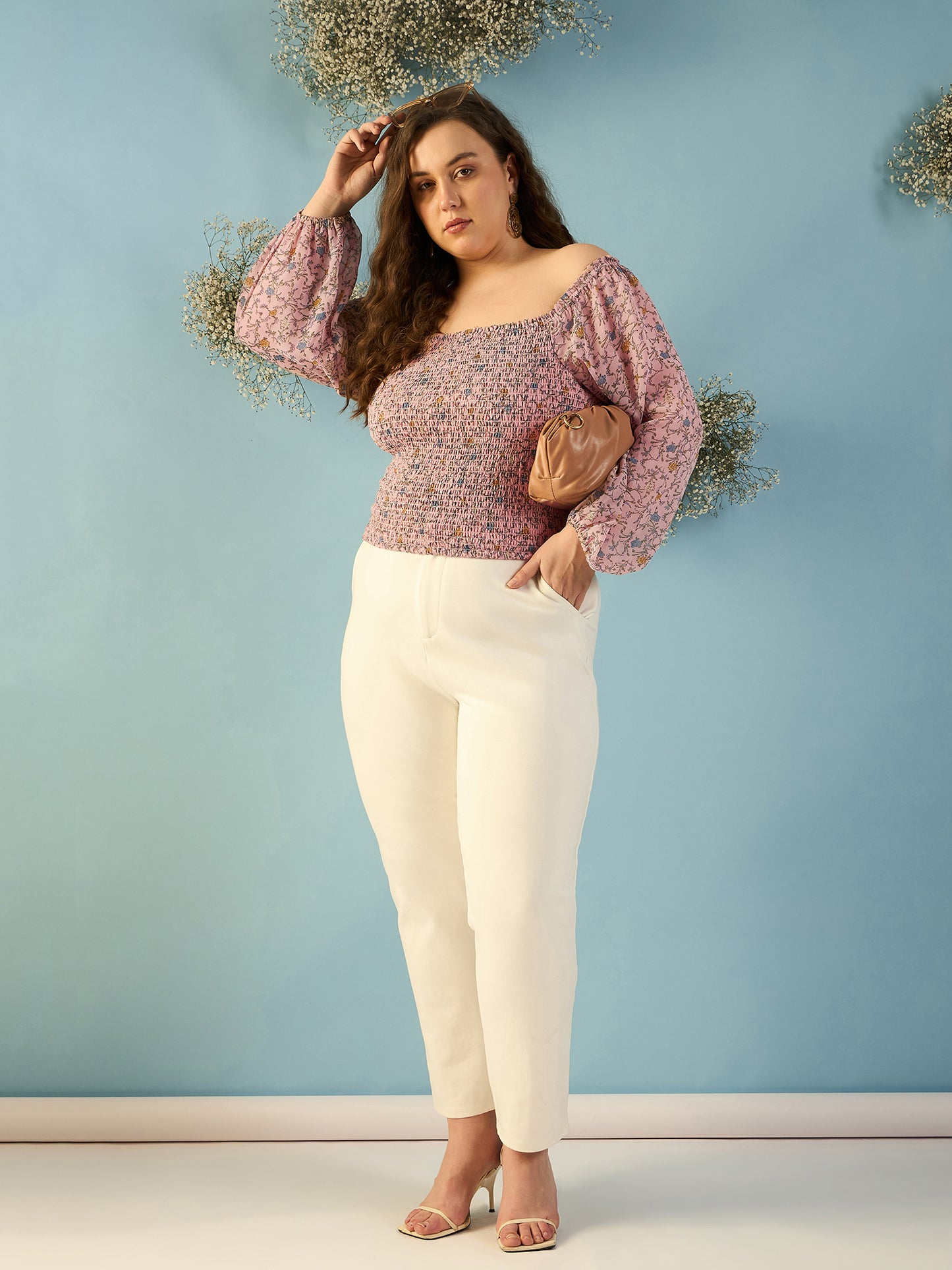 Bishop Sleeve Smocked  Bardot Top