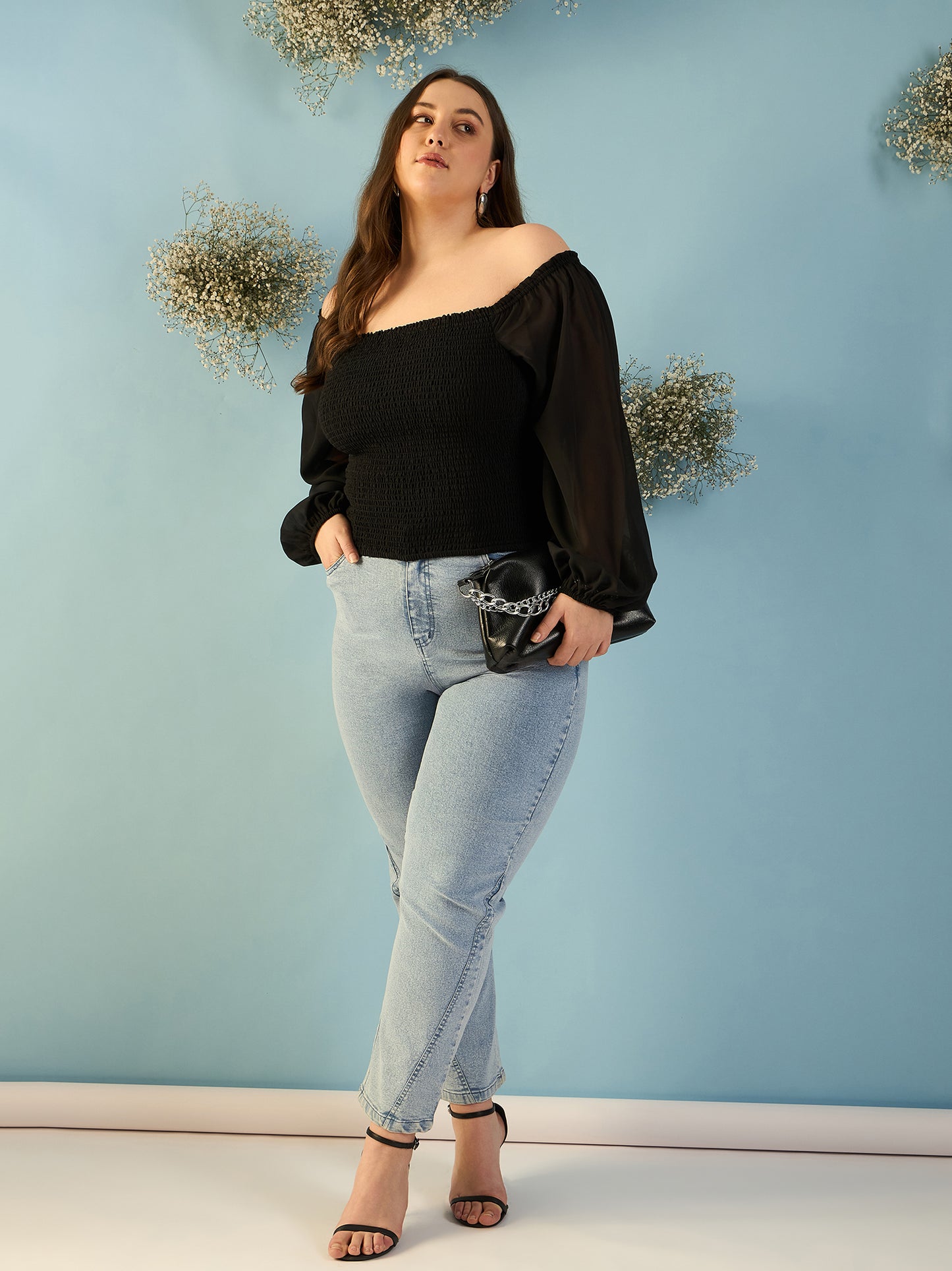 Bishop Sleeve Smocked  Bardot Top