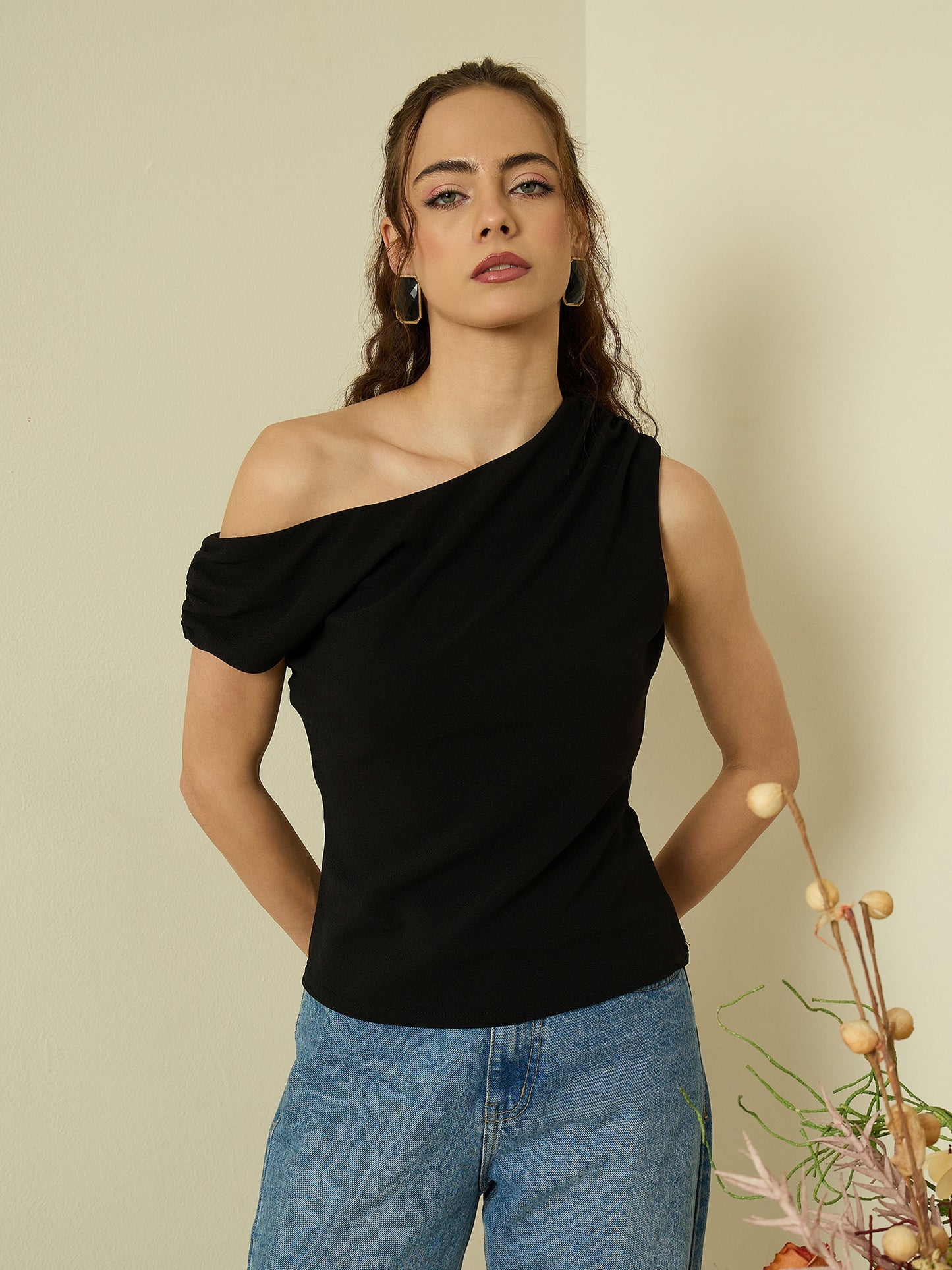 One Shoulder Hyper Texture Top