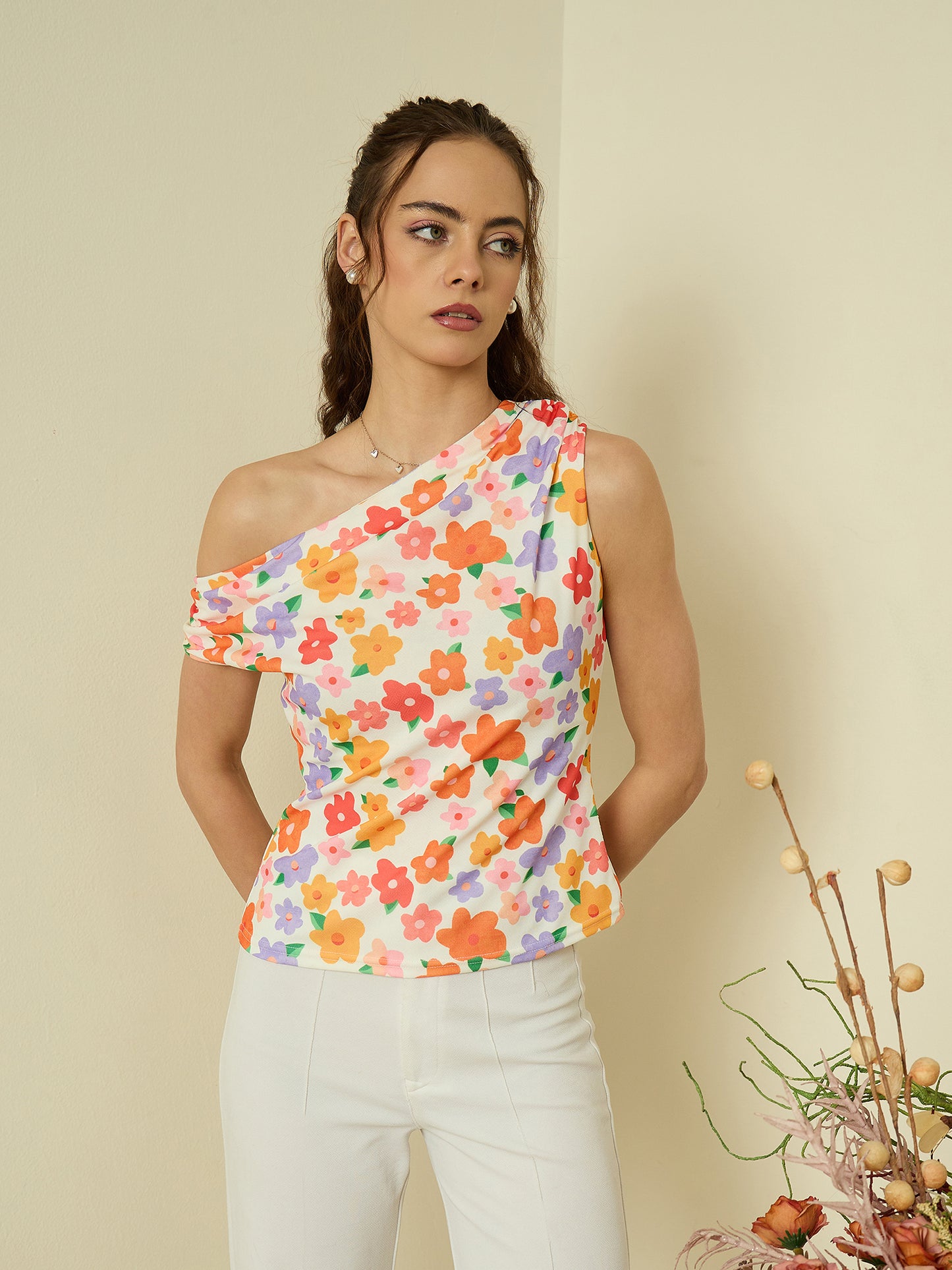 One Shoulder Hyper Texture Top