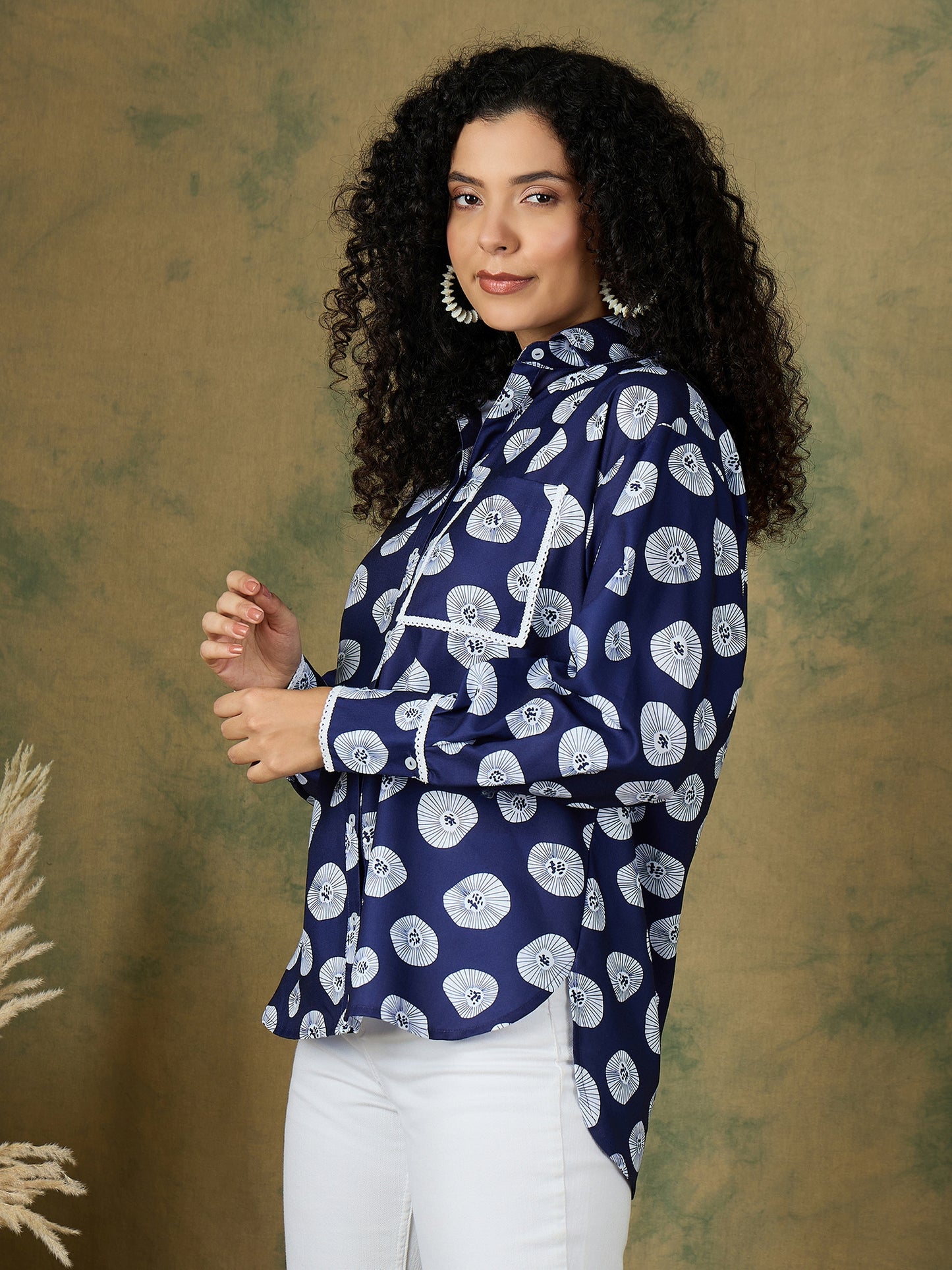 LACE TRIM INDIGO SHIRT