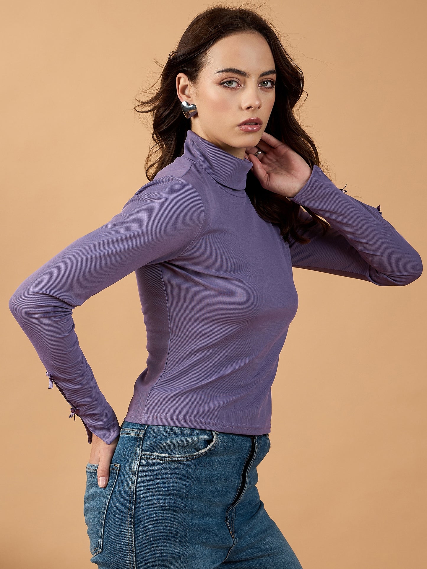 Bow Detail Turtle Neck Top