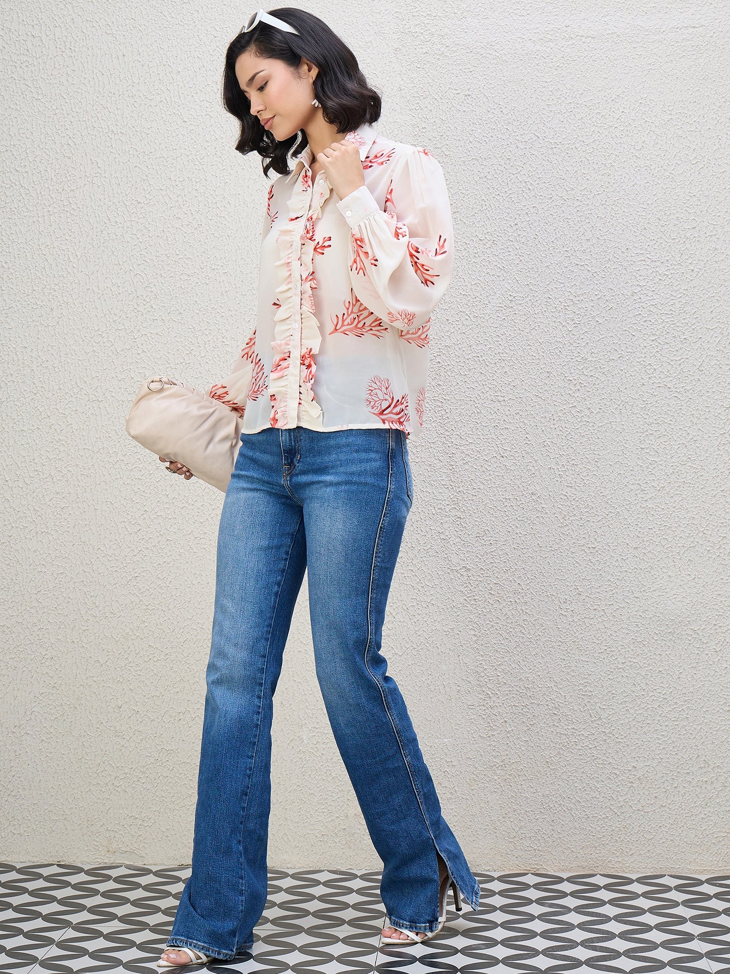 FLORAL PRINT FRILL SHIRT