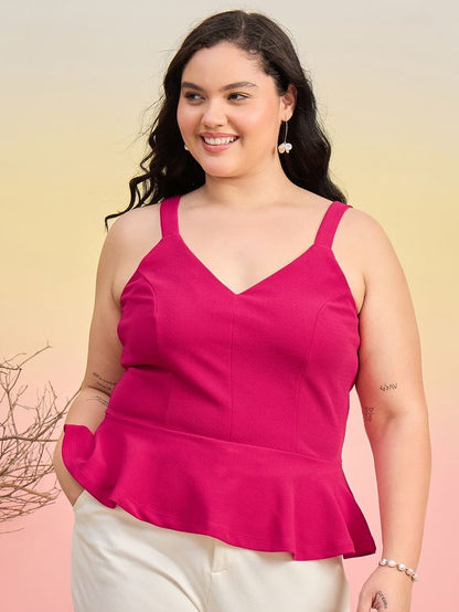 Women Solid Sleeveless Peplum Top