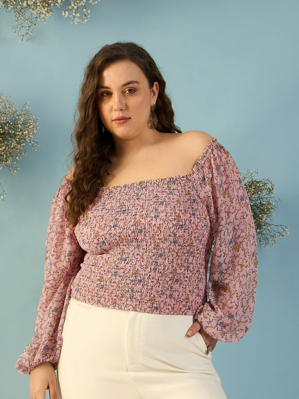 Bishop Sleeve Smocked  Bardot Top