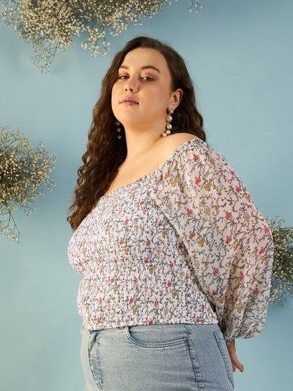 Bishop Sleeve Smocked  Bardot Top