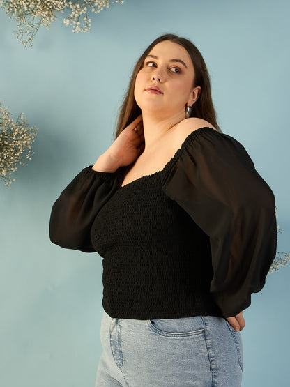 Bishop Sleeve Smocked  Bardot Top