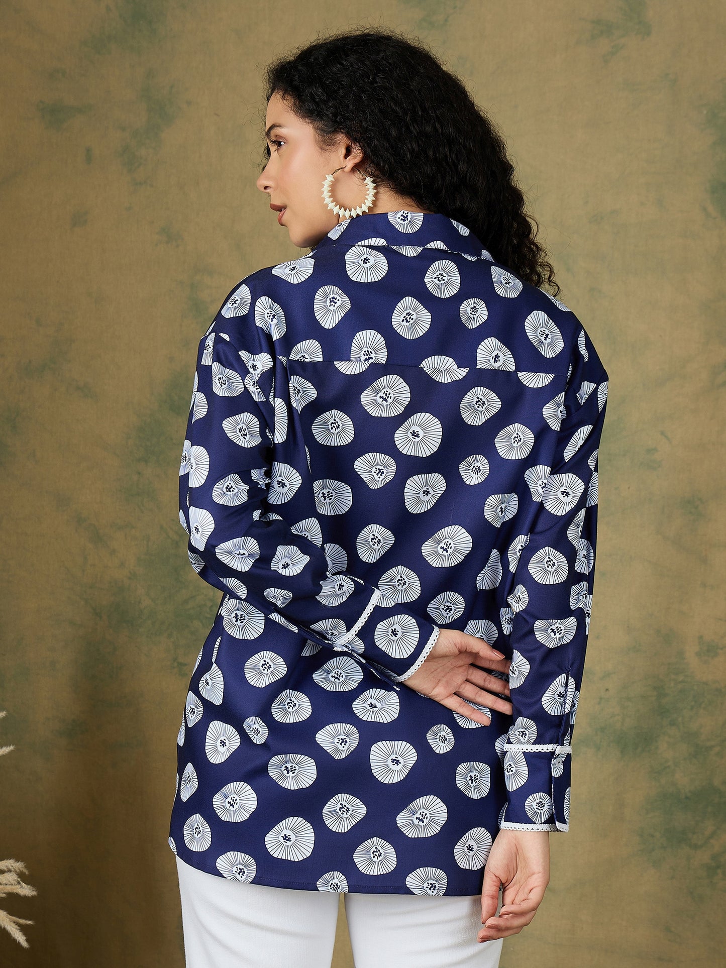 LACE TRIM INDIGO SHIRT