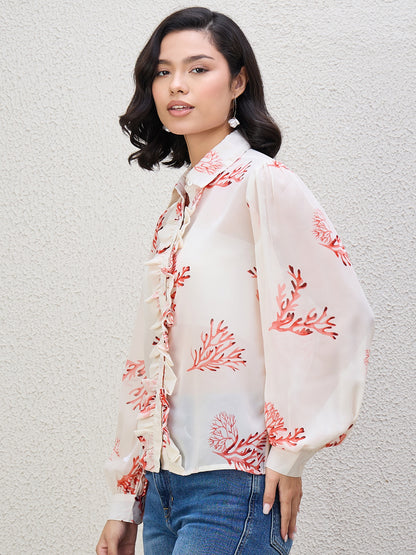 FLORAL PRINT FRILL SHIRT
