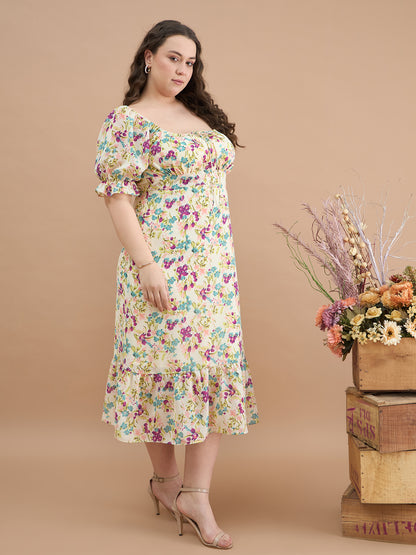 puff sleeves midi dress