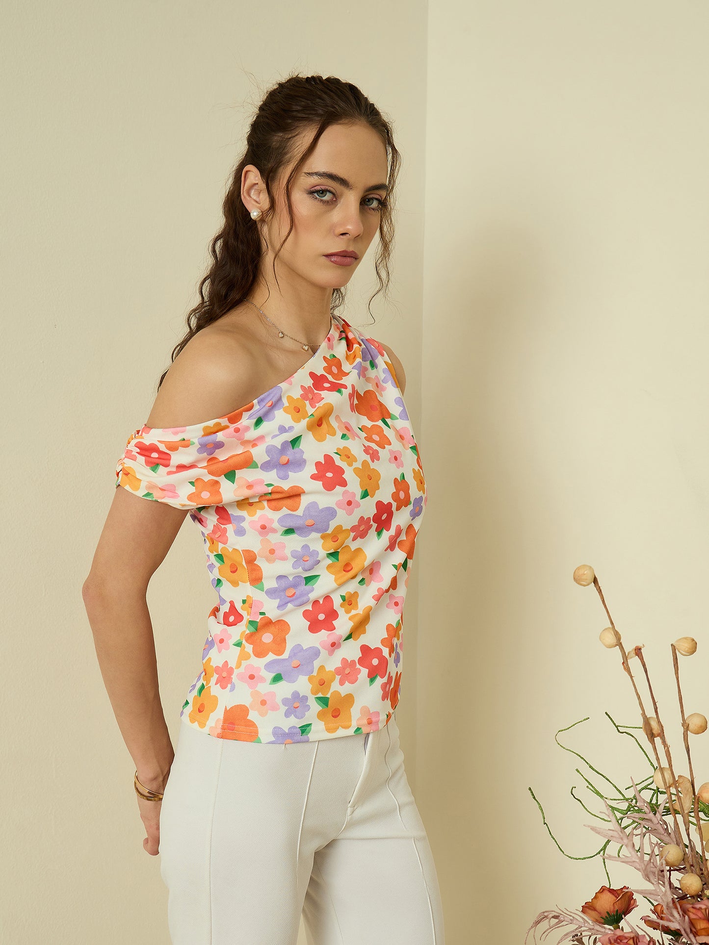 One Shoulder Hyper Texture Top