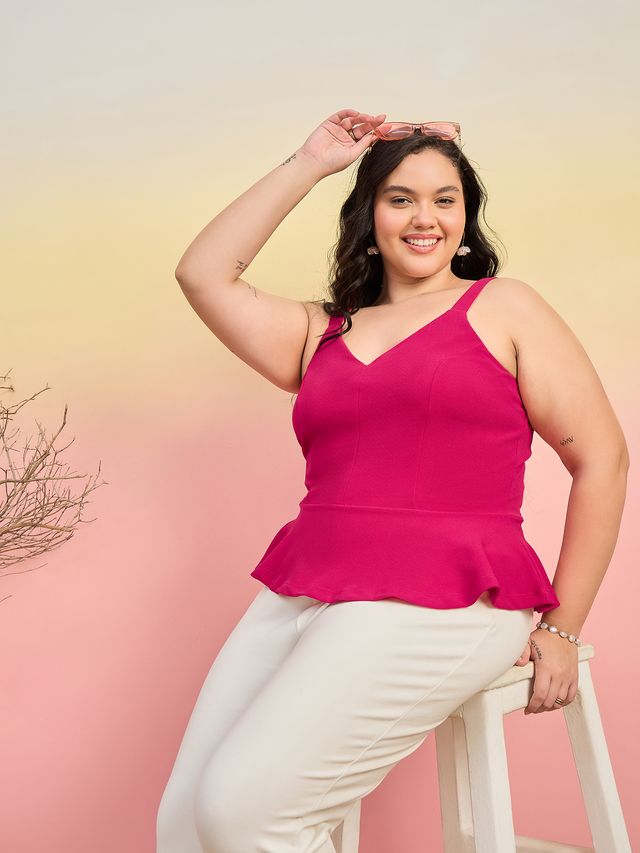 Women Solid Sleeveless Peplum Top