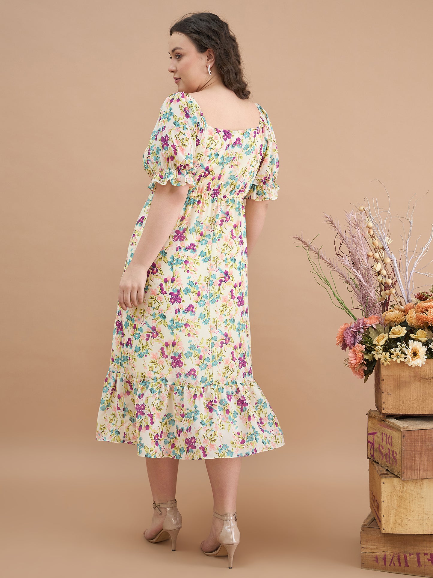 puff sleeves midi dress