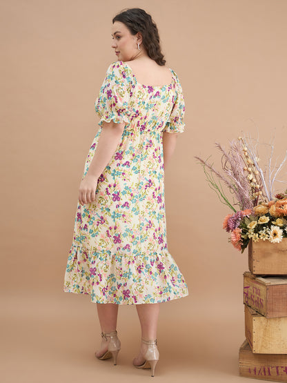 puff sleeves midi dress