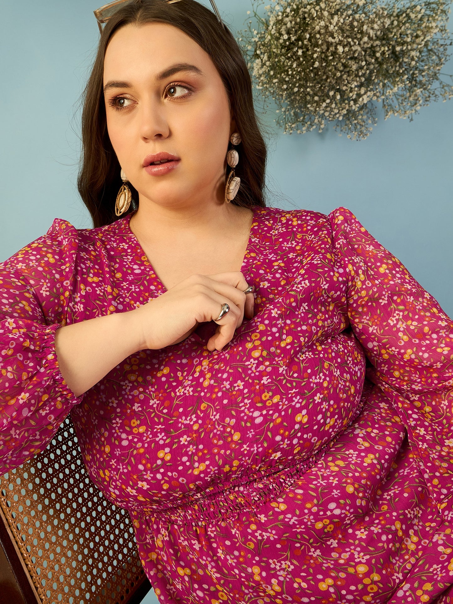 Bishop Sleeve Ruffles Dress