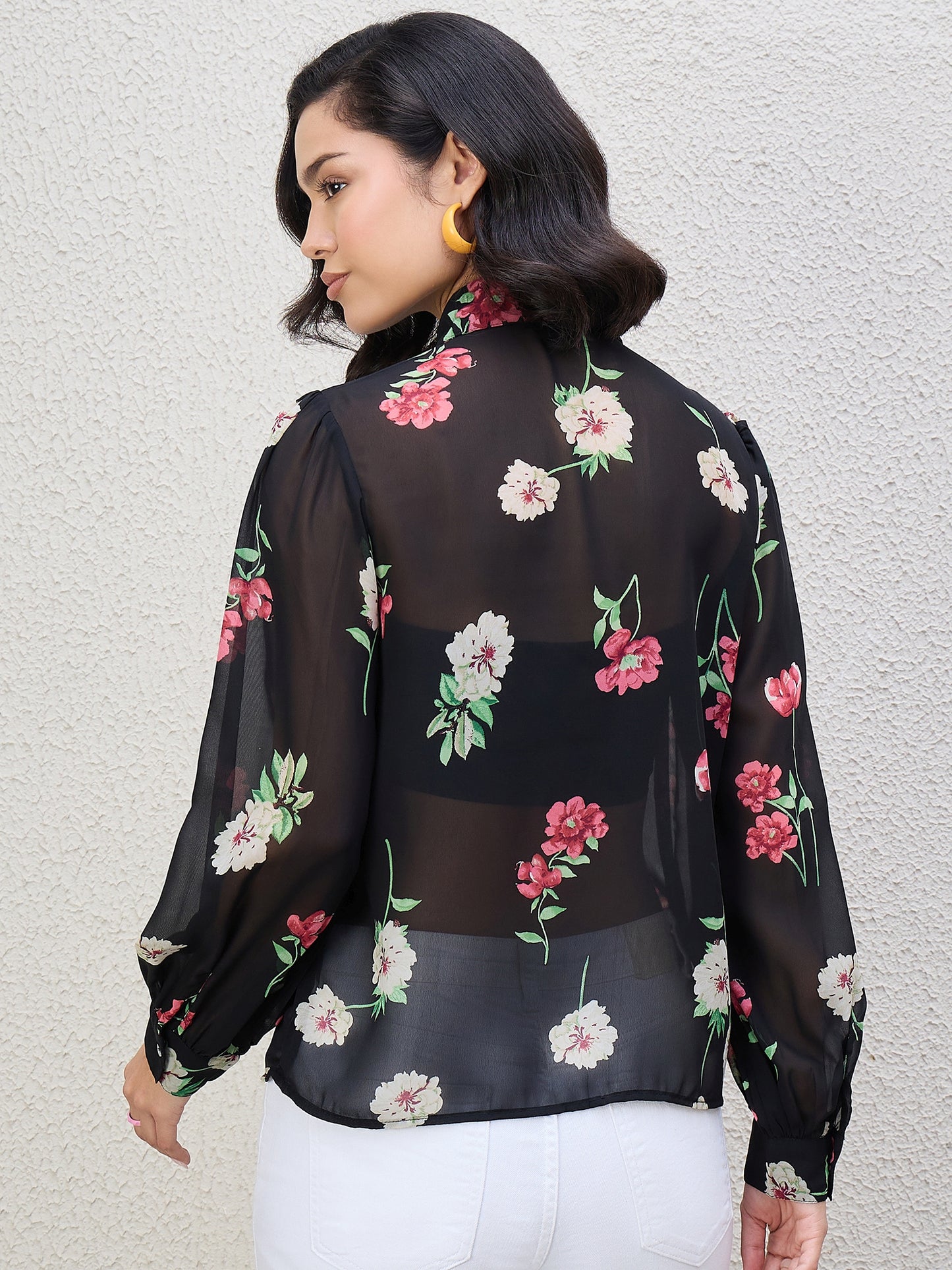 FLORAL PRINT FRILL SHIRT