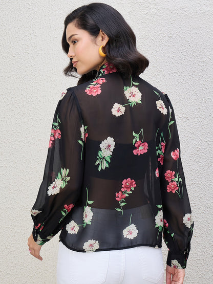 FLORAL PRINT FRILL SHIRT