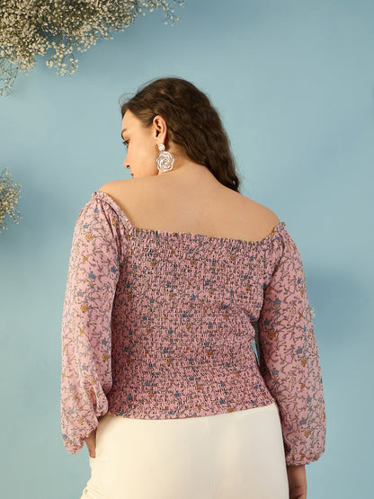 Bishop Sleeve Smocked  Bardot Top