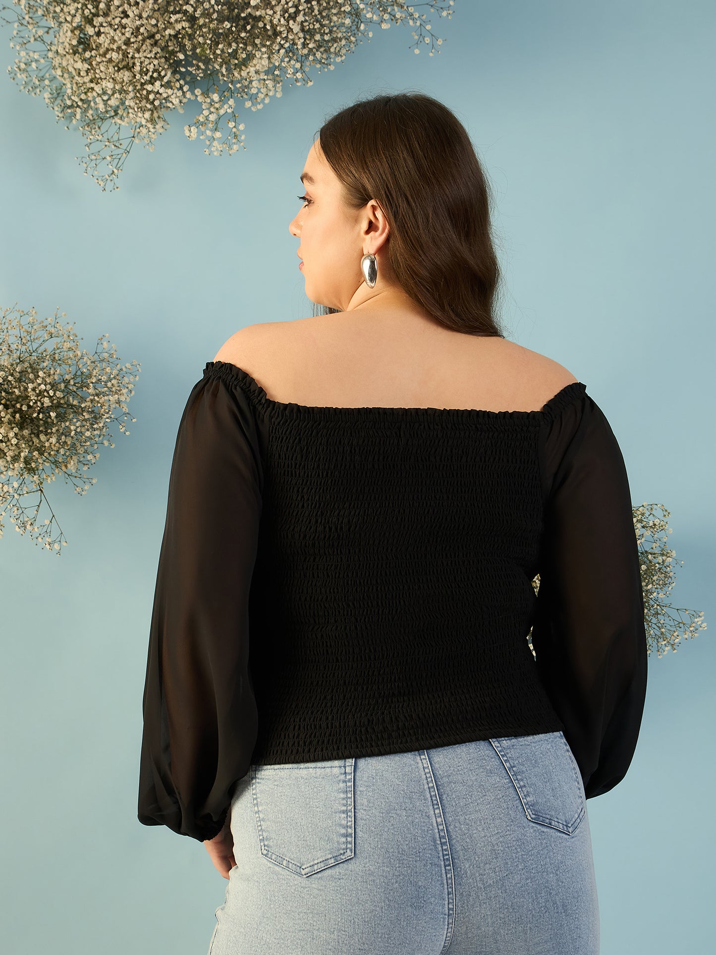 Bishop Sleeve Smocked  Bardot Top